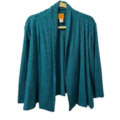 Ruby Rd. Womens Teal Open Front Cardigan Sz XL Acrylic/Nylon Blend