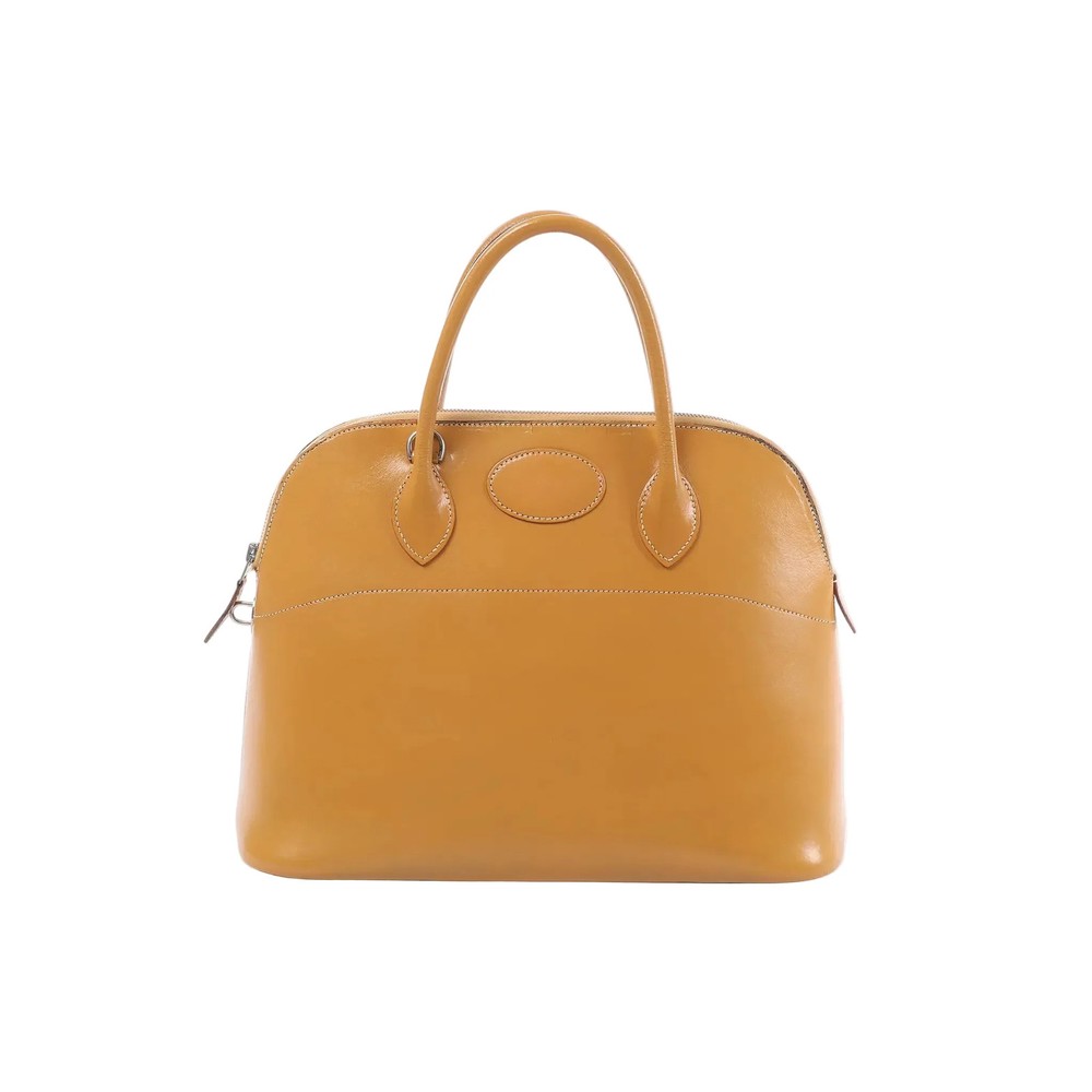 HERMES Bolide 35 Leather Handbag in Natural Brown □D: 2000