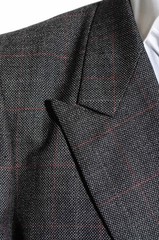 41R 40R Vintage 90s Double-Breasted Gray Overcheck 2-Piece Suit Trousers Jacket