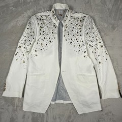 Louis Vino Blazer Jacket Mens 44R White Embellished Stretch Slim Fit Formal