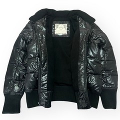 ’94 Vintage OLD NAVY Quilted Puffer Jacket Gloss Removable Hood Coat Black XL