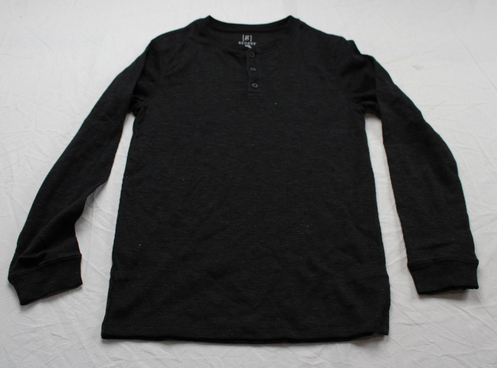 George Men’s Waffle Knit Thermal Long Sleeve Henley Shirt JK5 Black Small NWT