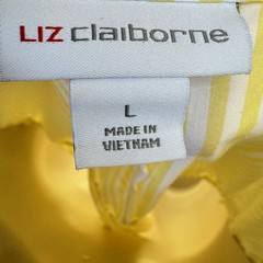 Liz Claiborne Womens Yellow White Popcorn Stripe Peplum Hem Top Blouse Large