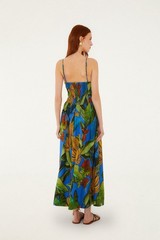 Farm Rio Blue Banana Grapes 3d Bodice Sleeveless Maxi Dress M