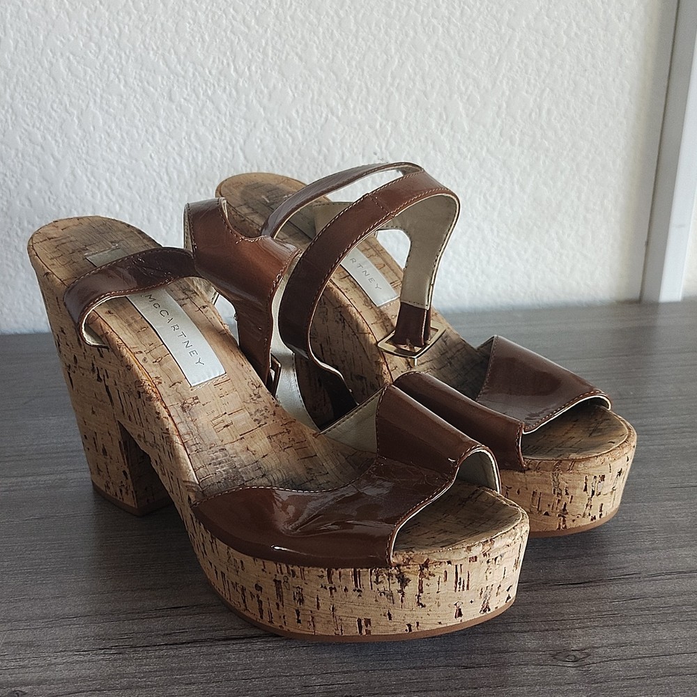 Stella McCartney Women’s Strappy Sandals Patent Synthetic Cork Insole US7.5