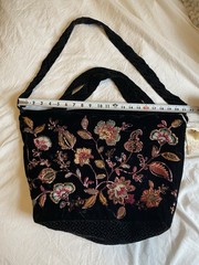 JOHNNY WAS NWT Brenda Tote Handbag Purse Black Velvet Embroidered Sequin Floral