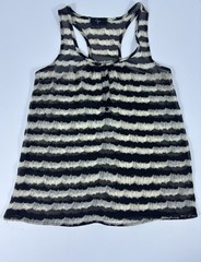 Aqua Womens Small Striped Racerback Tank Top Black Ivory Button Front Sheer