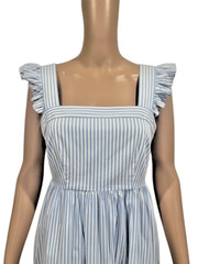 Gal Meets Glam Midi Dress Size 2 Blue/White Striped Ruffle Strap *NWOT*