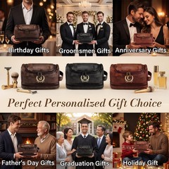 giftoria Father’s Day Travel Toiletry Bag for Men, Leather S, Brown