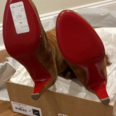 Louboutin Brown/tan Suede Knee High Boots Fringe NIB Women’s Boot size 7 3.5 “