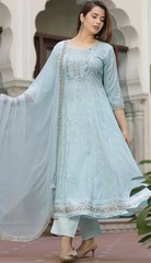 Indian Wear ; Women Ethnic Embroidered Mirror work Kurta Trouser and dupatta