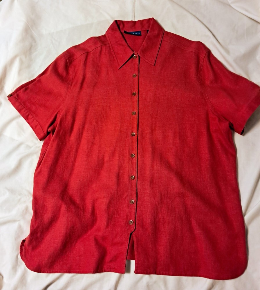 Karen Scott Women’s Short Sleeve Linen Blend Button Down Shirt Top S Rust Orange