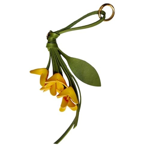 Leather Bag Charms,Flowers Leather Keychain Pendant,Portable Key Ring Yellow