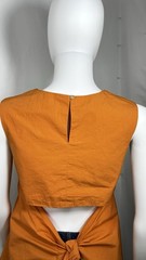 Harvey Faircloth Orange Cutout Tie-Back Cotton Blouse Shell Size 6