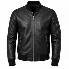 Men’s Black Leather Bomber Jacket Biker Motorcycle Genuine Leather Zip Coat