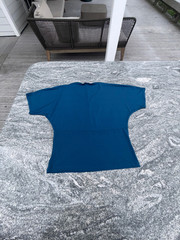 Vintage Women’s Blue Cotton Blouse, Short Sleeves, Size Unknown