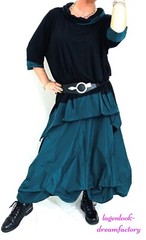 MYO Lagenlook Dream Clouds Tie Balloon Skirt Taffeta & Jersey Emerald 42 44 46 48
