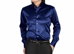 Men’s 100% Pure Mulberry Silk Formal Business Dress Shirt Button Up Front