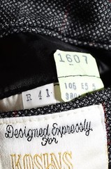 41R 40R Vintage 90s Double-Breasted Gray Overcheck 2-Piece Suit Trousers Jacket