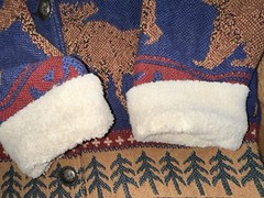 VTG Painted Pony Southwest Tapestry Jacket Bears Moose Cabin OS Sherpa Collar