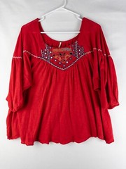 Free People Blouse Womens SP Red Boho Tunic Nylon Blend Half Sleeve