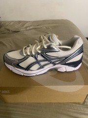 Asics Gel-2160 Men’s Size 10.5 Cream/Raw Indigo Blue Mesh Running Sneakers