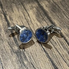 Round Lapis Lazuli Cufflinks And Dress Shirt Studs Set Men Wedding Essentials