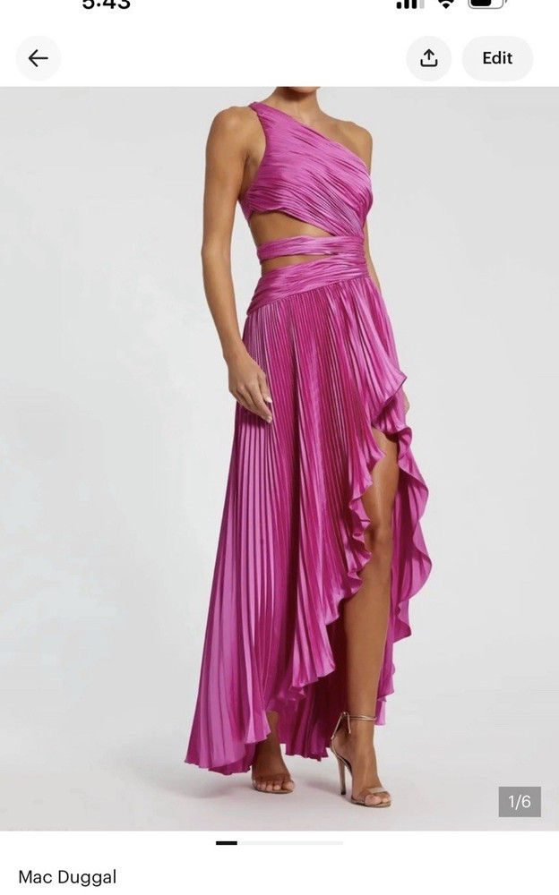 Mac Duggal Fuchsia One-Shoulder Asymmetric Pleated Ruffle Cutout Maxi 4