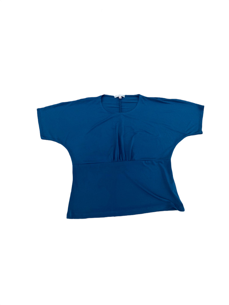 Vintage Women’s Blue Cotton Blouse, Short Sleeves, Size Unknown