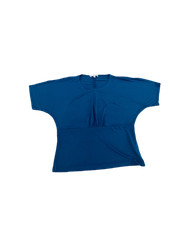 Vintage Women’s Blue Cotton Blouse, Short Sleeves, Size Unknown