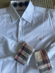 BURBERRY Brit Classic White Nova Check Trim Prorsum Logo Button Dress Shirt M