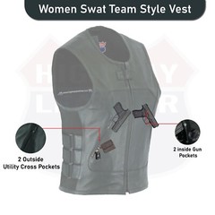 Women SWAT Bullet Proof style Leather Motorcycle Vest Bikers Club #HL14200