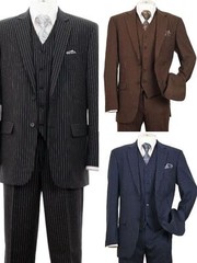 New Men’s 3 piece w/ Vest Classic Luxurious Wool Feel Suits 2-Button Pinstriped