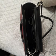 Michael Kors Red/Black Satchel Top Handle Zip Detachable Strap Silver Hardware