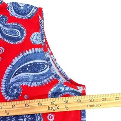 Ana Clare Paisley Shift Short Dress Size L Red Lace Trim Coastal Resort wear