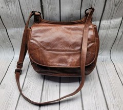 Frye Melissa Dark Cognac Brown Leather Flap Closure Saddle Crossbody Bag Purse