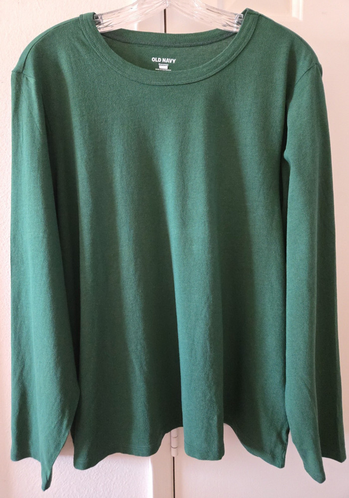 Dark Green Emerald Cotton Jersey Scoop Neck Long Sleeve T-shirt XL 2X XXL 3X 4X
