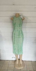 New ZARA Woman Green Tie Dye Tulle Mesh Midi Dress Ruched Sexy Size M 570K