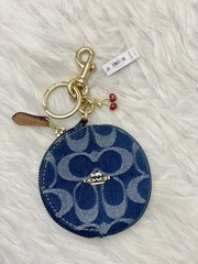 NWT Coach Circular Coin Pouch Bag Charm In Signature Denim CZ256