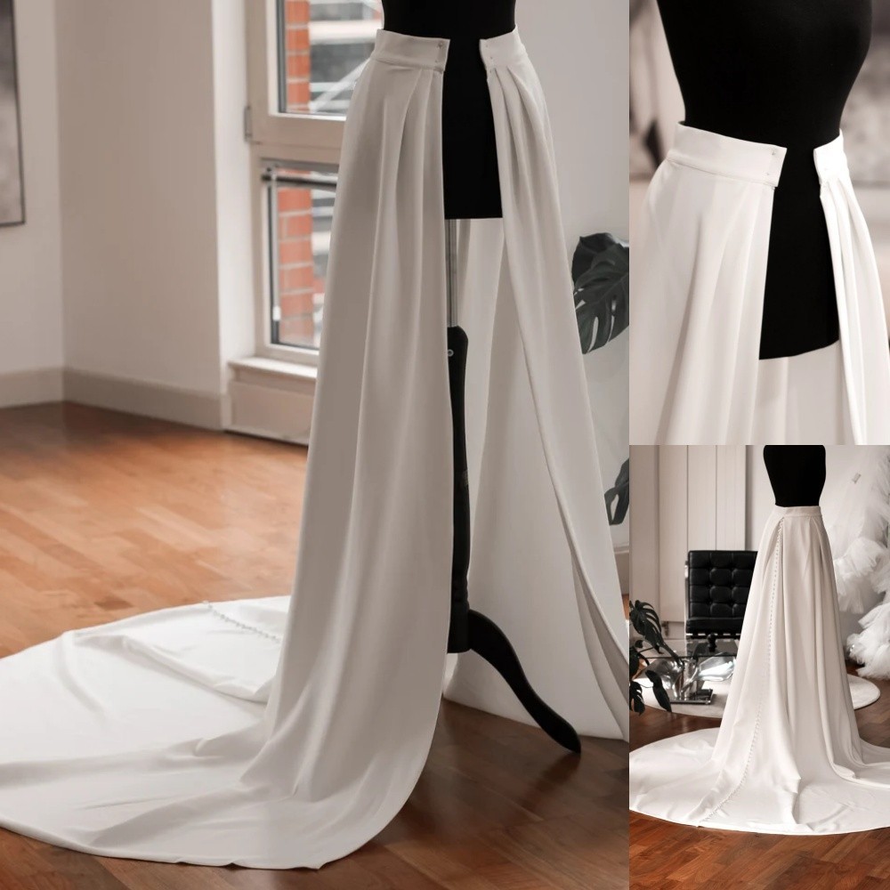 Classic Wedding Detachable Train White Ivory Satin Bridal Removable Overskirt