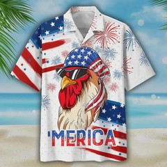 Merica Rooster American Flag Hawaiian Shirt