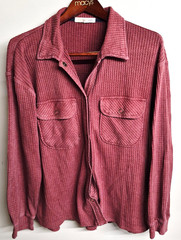 REWIND Women’s Maroon Button Down Waffle Shirt Long Sleeves Pockets Size M