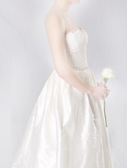 JUSTINA ATELIER Meaghan Ivory Pink Strapless Silk Wedding Dress Bridal Gown 8
