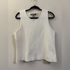 Marled By Reunited Clothing Sleeveless Ribbed Knit Crop Tank Top in Cream – XL