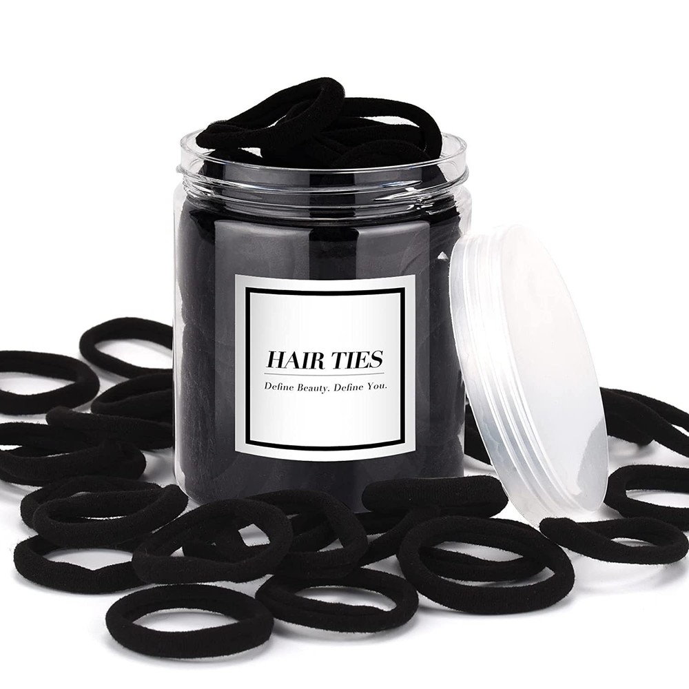 iFwevs 50PCS Black Hair Ties,Cotton Seamless Ponytail Holders,No Damage Elastics