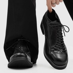 British Men Round Toe Thick Sole Casual Lace Up Faux Leather Chelsea Derby Shoes
