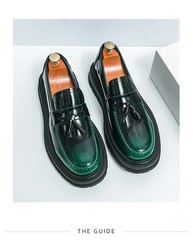 Thick Sole Patent Leather Dress Shoes Men’s Durable Casual Tassel Loafers Shoes