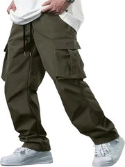 Mens Cargo Jogger Pants Drawstring Loose Fit Multi Pocket Casual Trousers