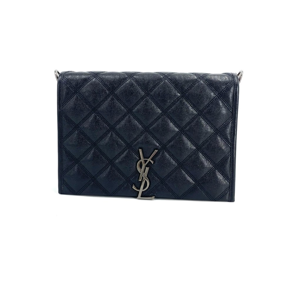 Pre-owned Saint Laurent Lambskin Quilted Small Becky Chain Bag Black | H24931
