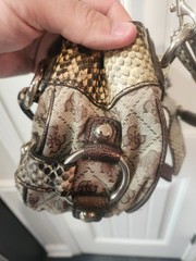 Y2K GUESS Monogram Snakeskin Print Shoulder Bag Purse Brown Beige Logo Handbag
